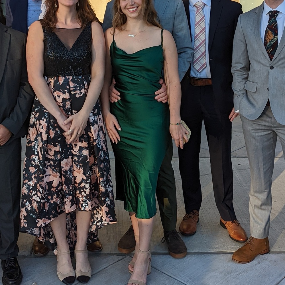 Satin Emerald Green Cowl Neck Midi Dress